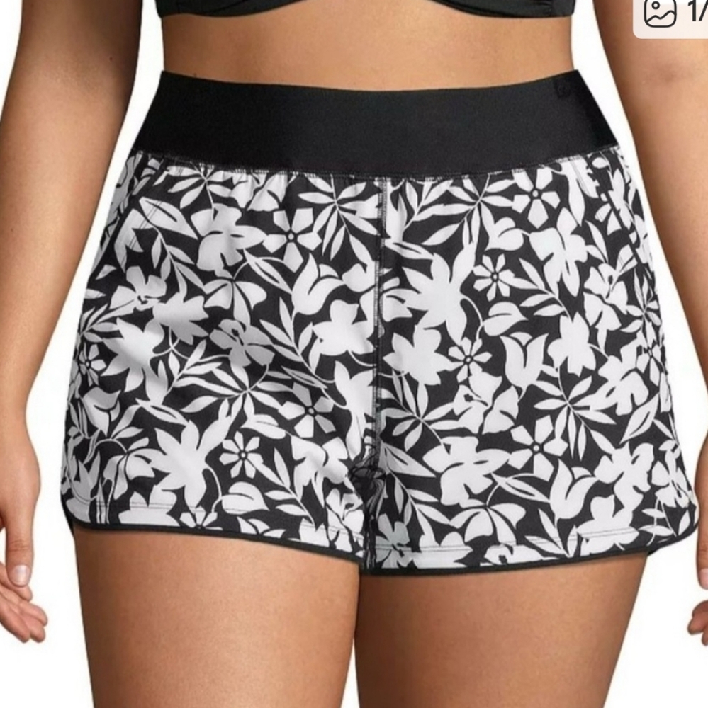 Lands End Swim Short Size 14-  Black Havana Floral